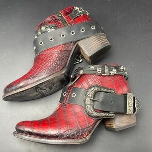 FREEBIRD Saloon LEATHER BUCKLE Booties Red/Black Croc